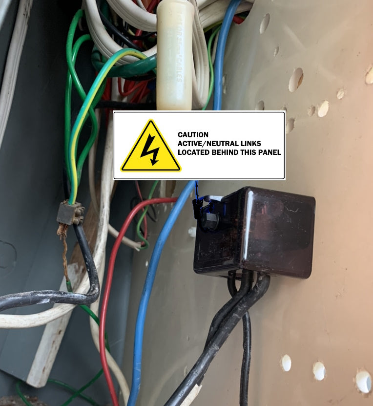 Active/Neutral links behind panel warning stickers sheet - Meter Depot