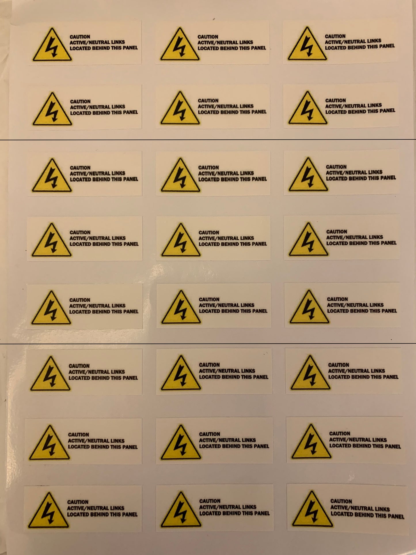 Active/Neutral links behind panel warning stickers sheet - Meter Depot
