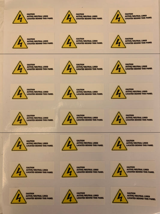Active/Neutral links behind panel warning stickers sheet - Meter Depot